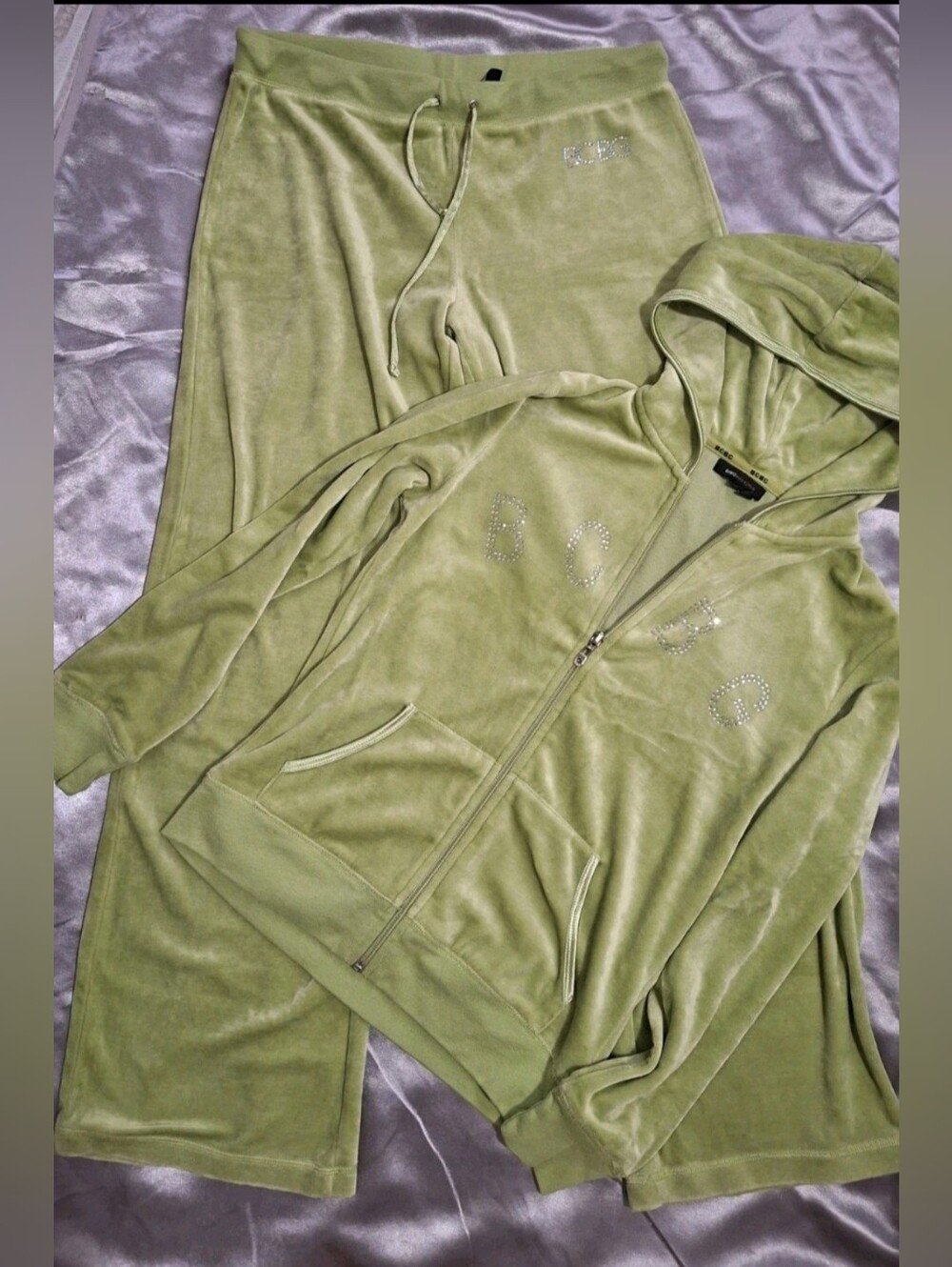 BCBGMaxAZRIA Women's Green Velour Tracksuit Size M